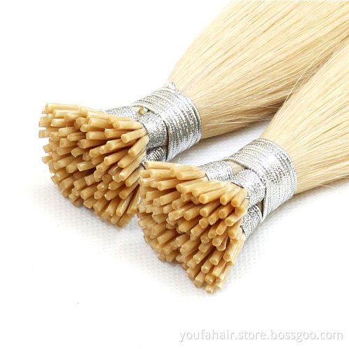 Wholesale 10A Russian Ombre I Tip Human Remy Raw Hair Blonde Brown I Tip Double Drawn Keratin Pre Bonded Fusion Hair Extensions